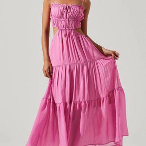 ASTR THE LABEL ODINA SMOCKED CUTOUT TIERED MAXI DRESS Size Large PINK